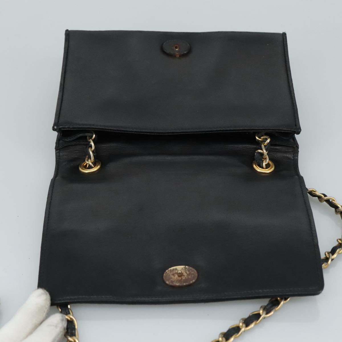 CHANEL Matelasse Chain Shoulder Bag Lamb Skin Black Gold CC bs20900