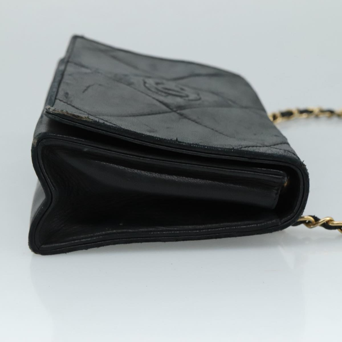 CHANEL Matelasse Chain Shoulder Bag Lamb Skin Black Gold CC bs20900