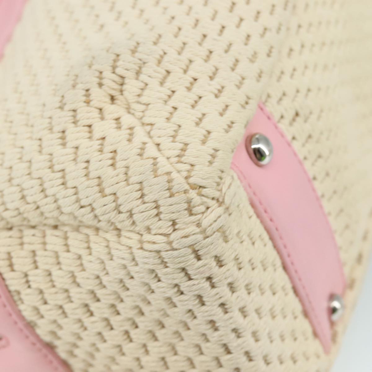 CHANEL Hand Bag Cotton Leather Pink Beige Silver CC bs20916