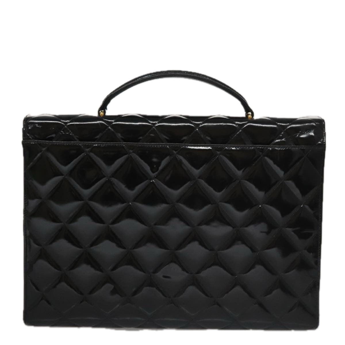 CHANEL Matelasse Hand Bag Enamel Black Gold CC bs20920