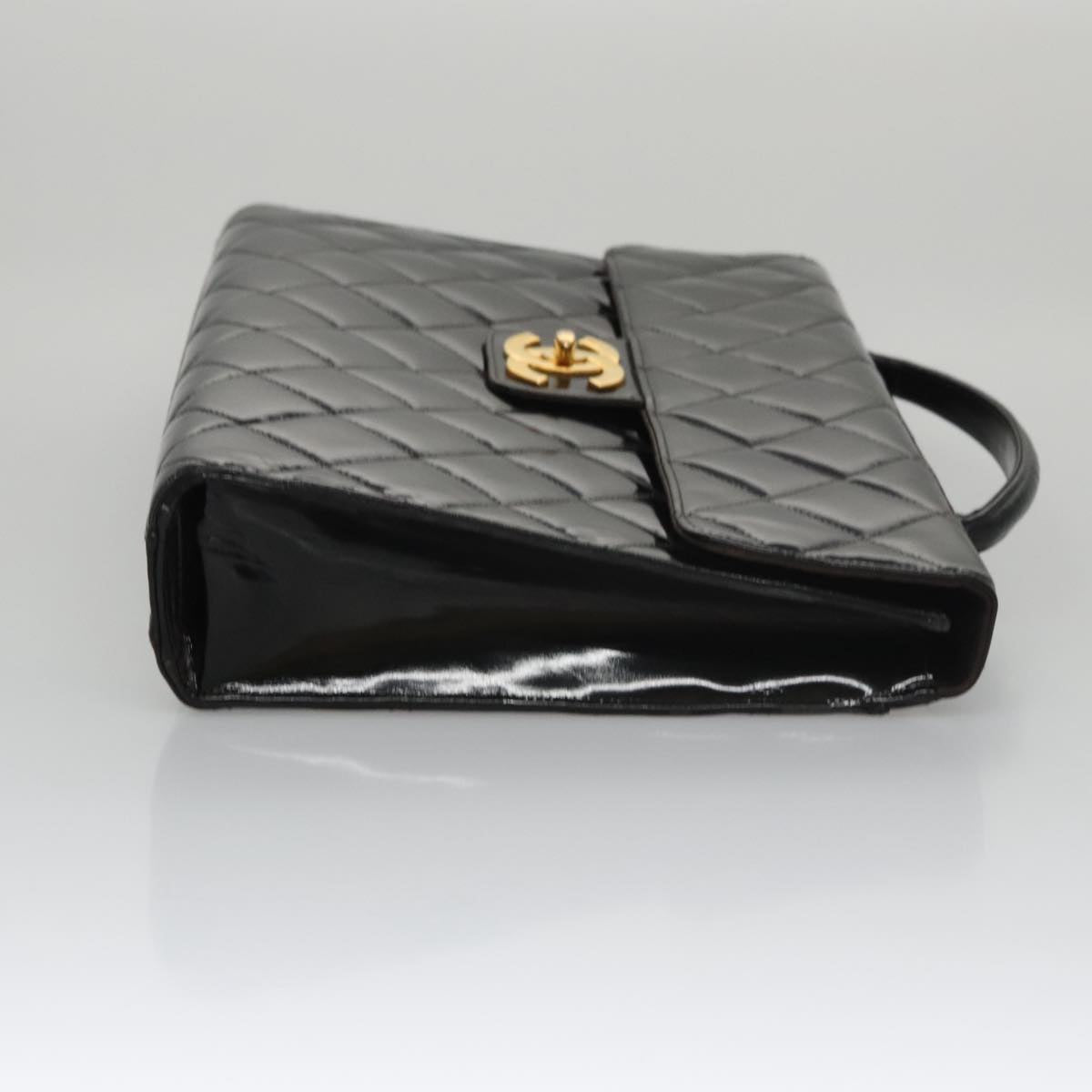 CHANEL Matelasse Hand Bag Enamel Black Gold CC bs20920