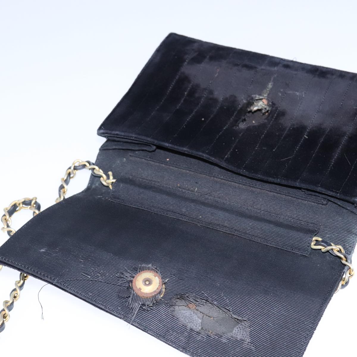 CHANEL Mademoiselle Chain Shoulder Bag Velor Black CC bs20974