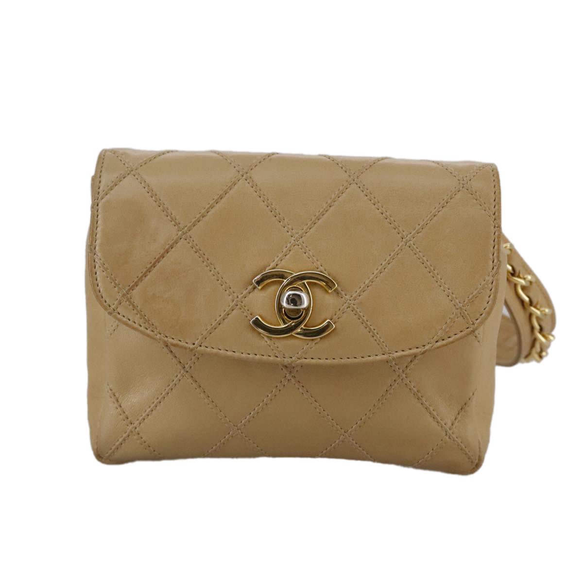 CHANEL Bicolore Waist bag Lamb Skin Beige Gold CC bs21018