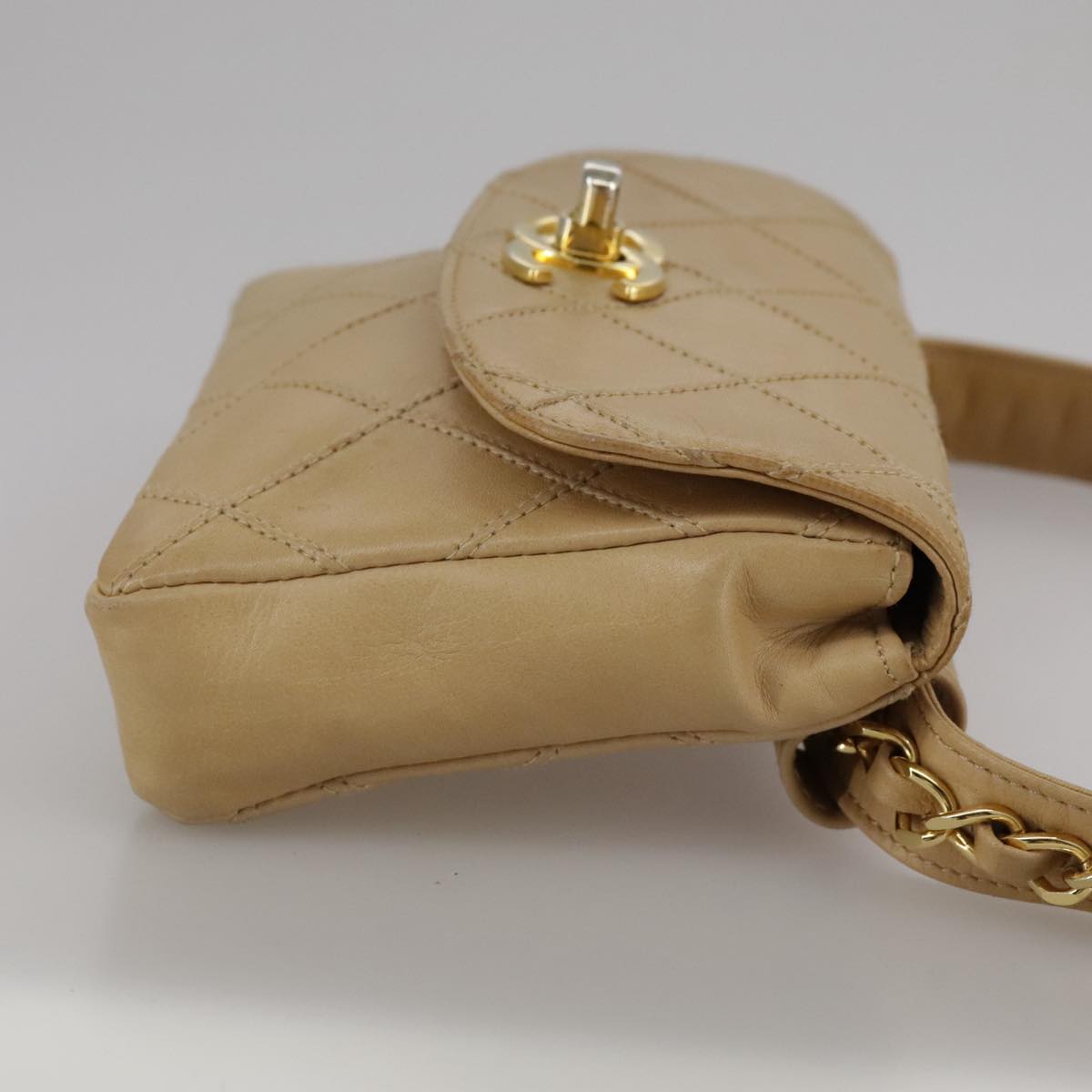 CHANEL Bicolore Waist bag Lamb Skin Beige Gold CC bs21018