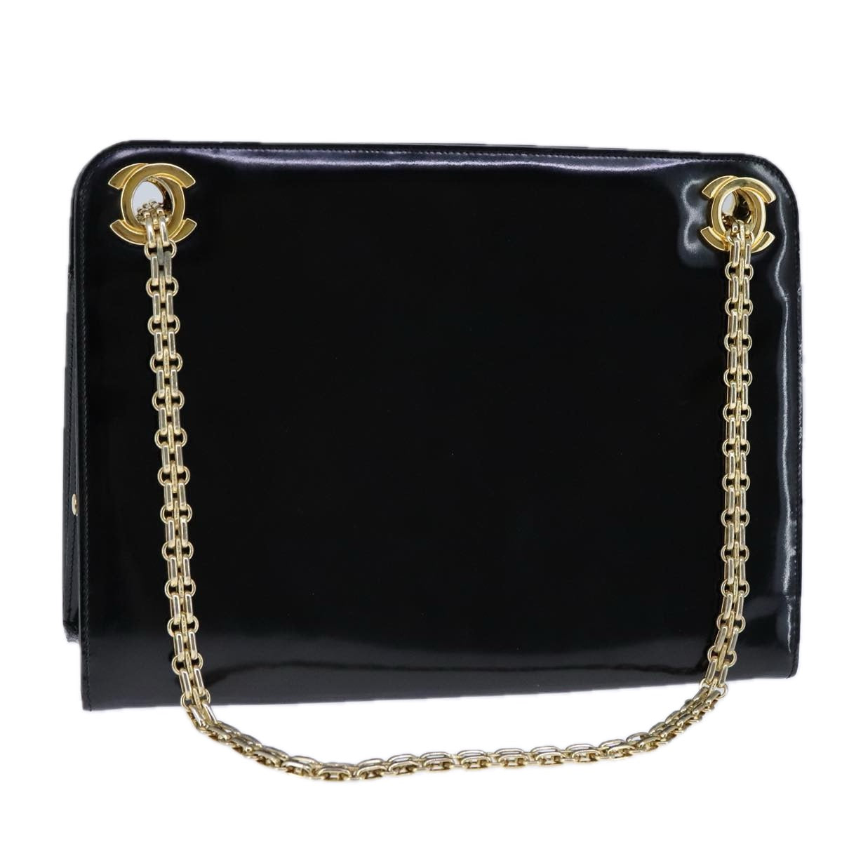 CHANEL Chain Shoulder Bag Patent leather Black Gold CC bs21126