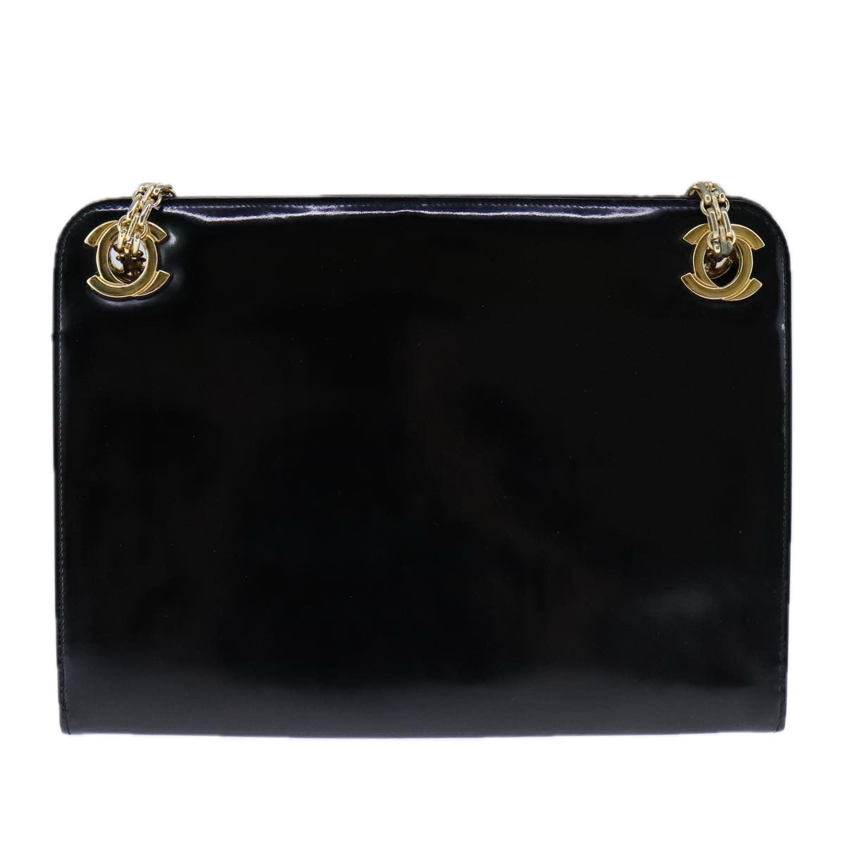 CHANEL Chain Shoulder Bag Patent leather Black Gold CC bs21126