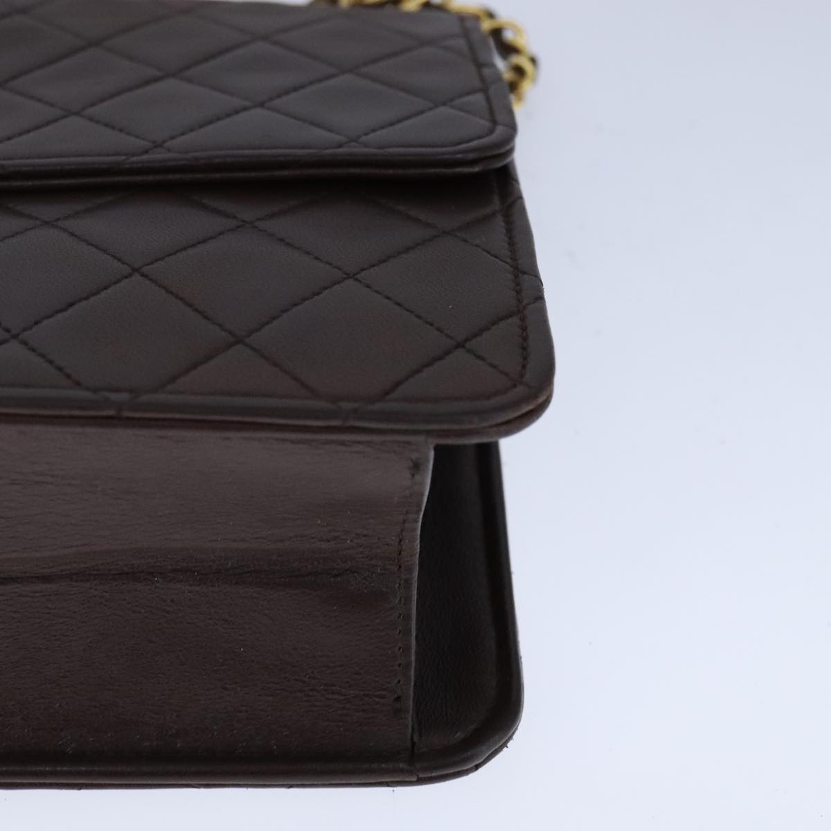 CHANEL Chain Shoulder Bag Lamb Skin Gold Brown CC bs21127