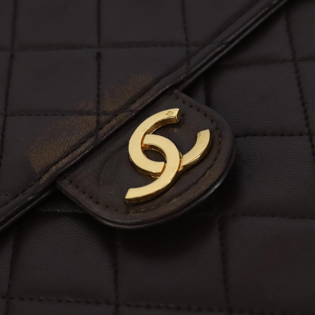 CHANEL Chain Shoulder Bag Lamb Skin Gold Brown CC bs21127