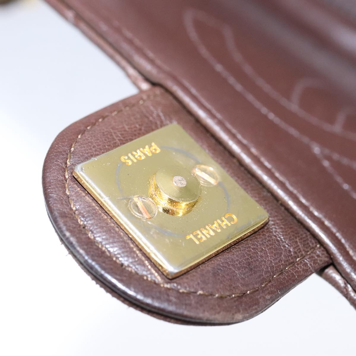CHANEL Chain Shoulder Bag Lamb Skin Gold Brown CC bs21127