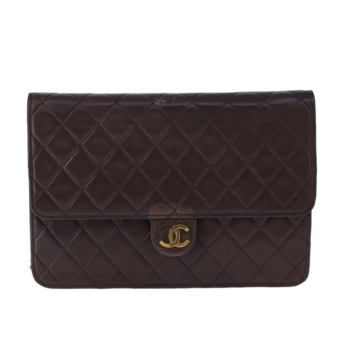 CHANEL Chain Shoulder Bag Lamb Skin Gold Brown CC bs21127