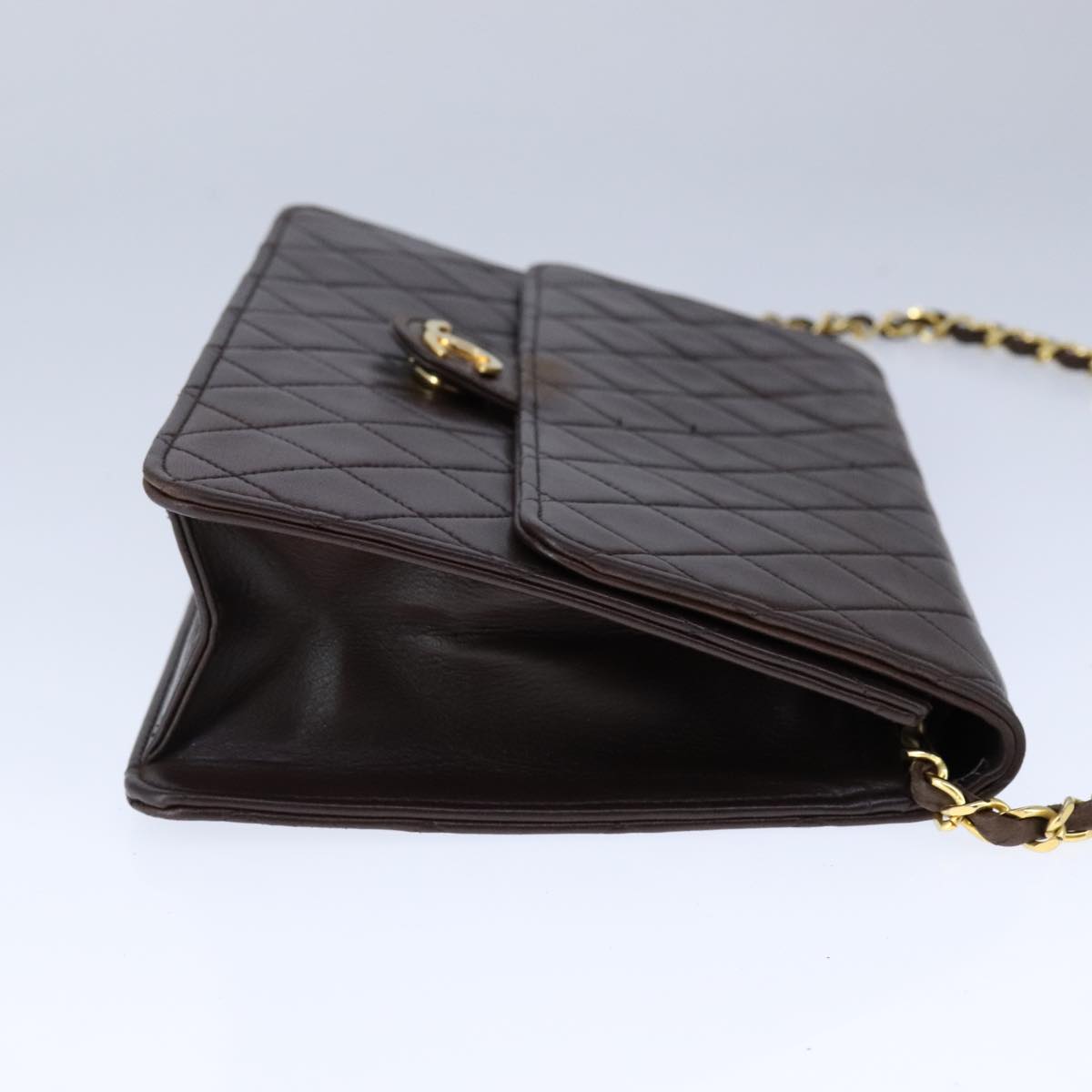 CHANEL Chain Shoulder Bag Lamb Skin Gold Brown CC bs21127