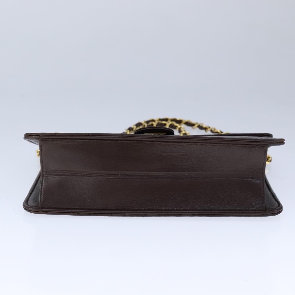 CHANEL Chain Shoulder Bag Lamb Skin Gold Brown CC bs21127