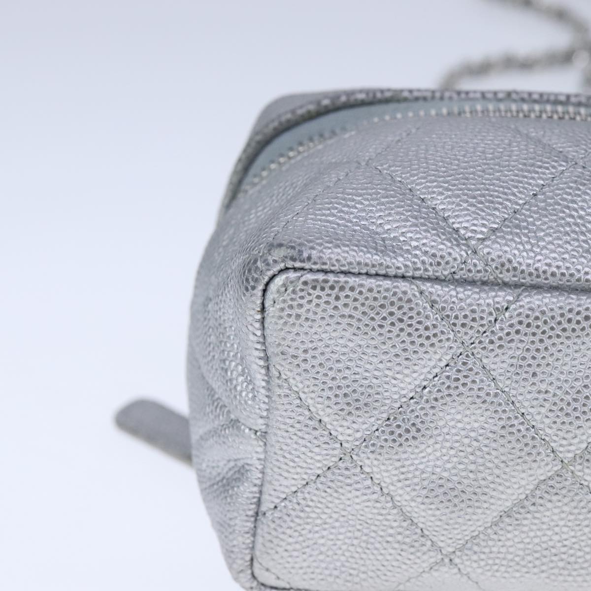 CHANEL Matelasse Hand Bag Caviar Skin 2way Silver CC bs21131