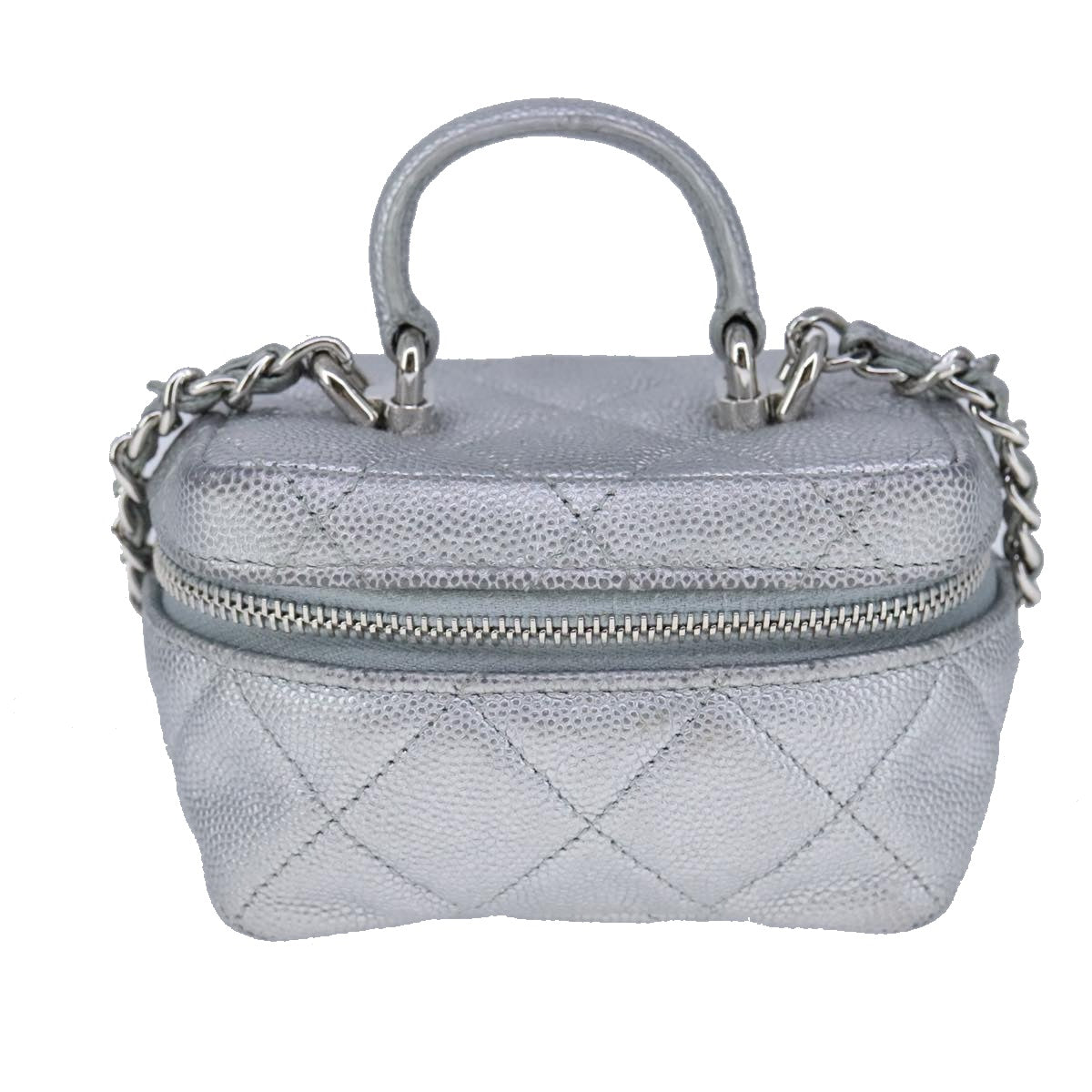 CHANEL Matelasse Hand Bag Caviar Skin 2way Silver CC bs21131