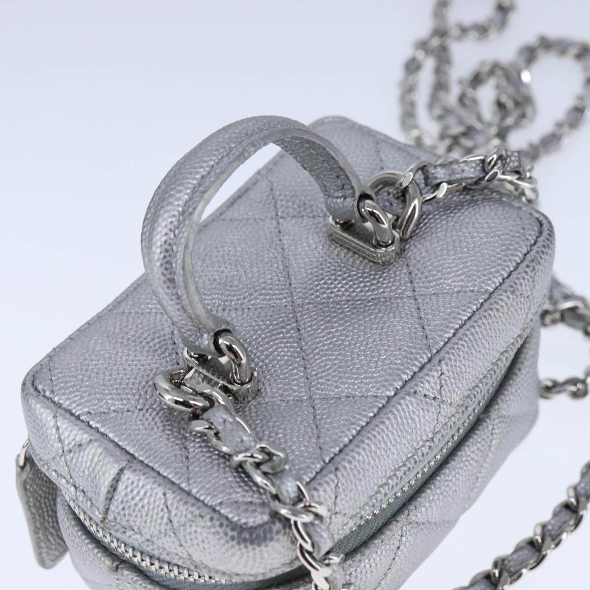 CHANEL Matelasse Hand Bag Caviar Skin 2way Silver CC bs21131