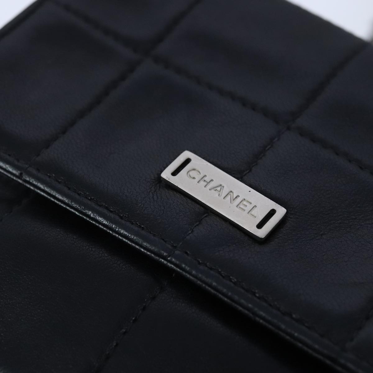 CHANEL Choco Bar Chain Shoulder Bag Lamb Skin Black CC bs21132