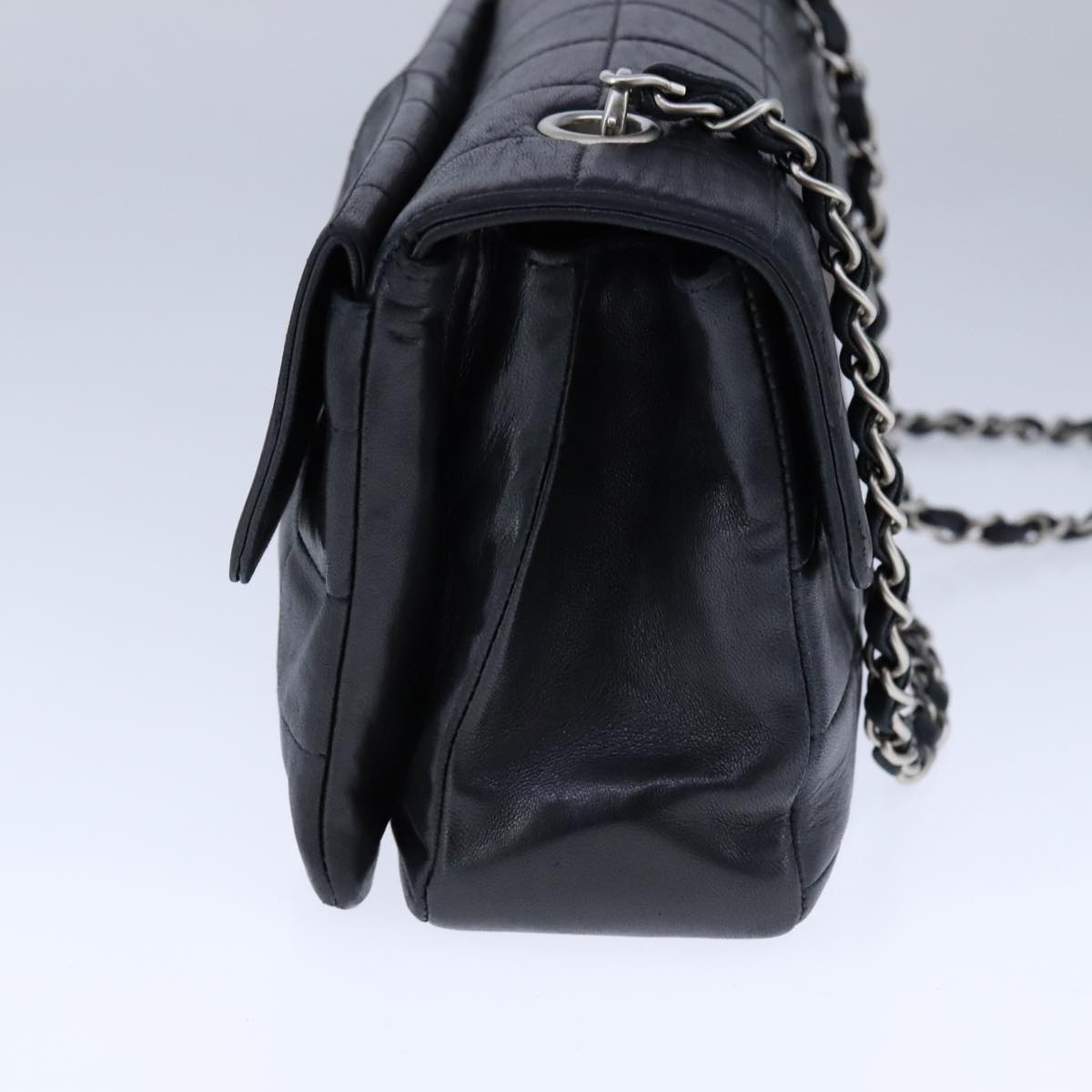 CHANEL Choco Bar Chain Shoulder Bag Lamb Skin Black CC bs21132