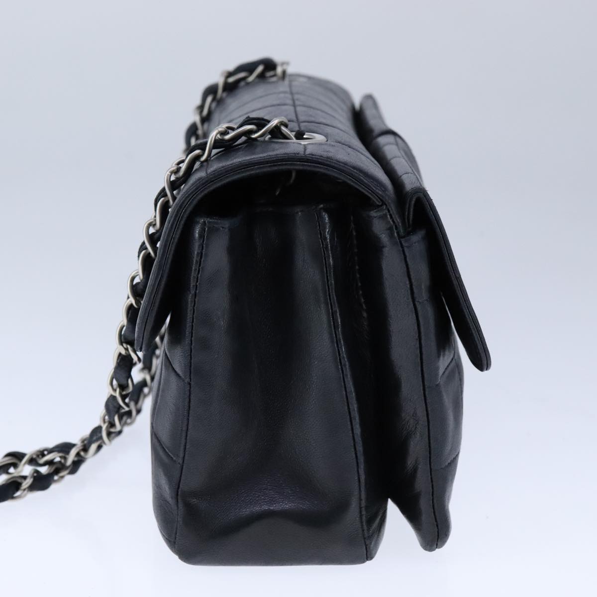 CHANEL Choco Bar Chain Shoulder Bag Lamb Skin Black CC bs21132