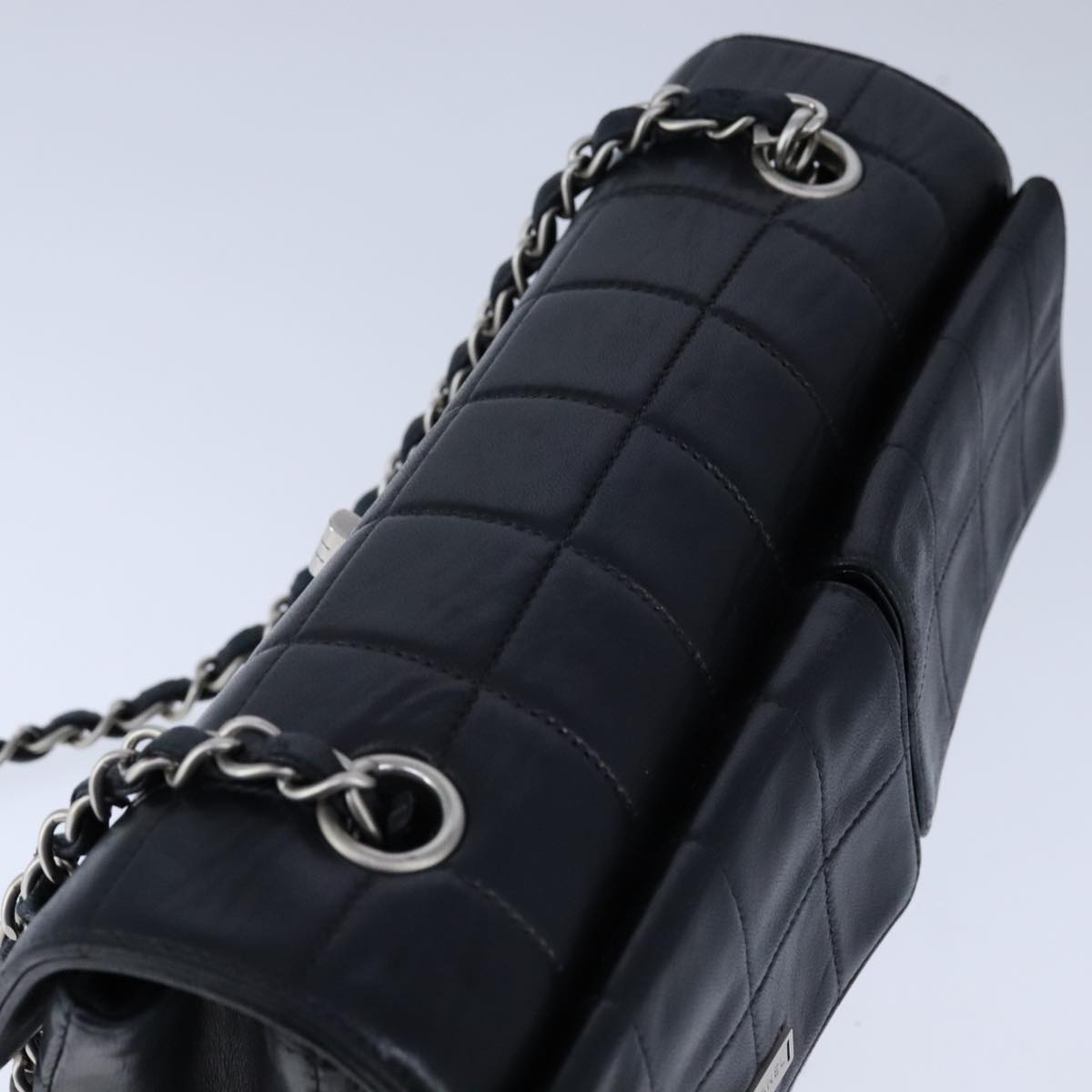 CHANEL Choco Bar Chain Shoulder Bag Lamb Skin Black CC bs21132