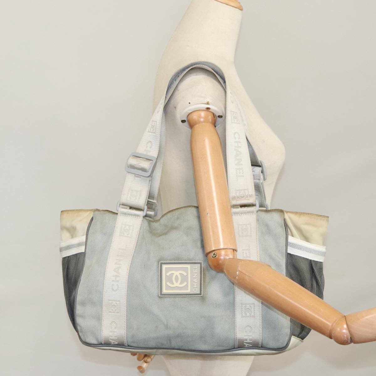 CHANEL Sports Tote Bag Canvas Gray CC bs21195