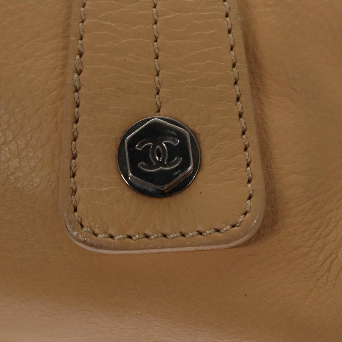 CHANEL Hand Bag Leather Beige Silver CC bs21197