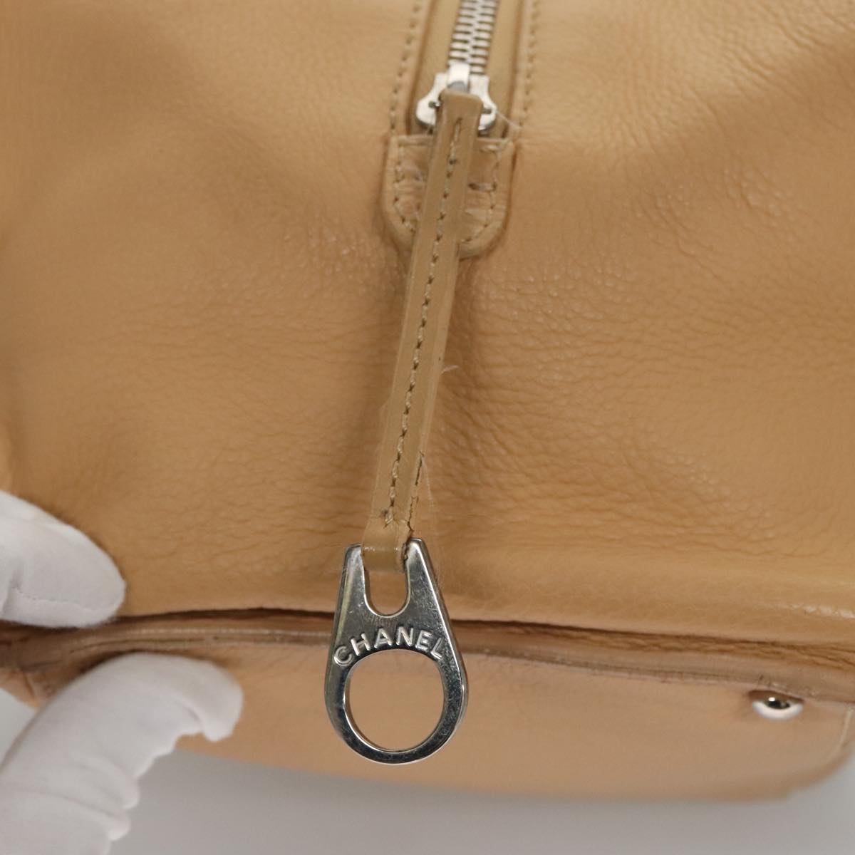 CHANEL Hand Bag Leather Beige Silver CC bs21197