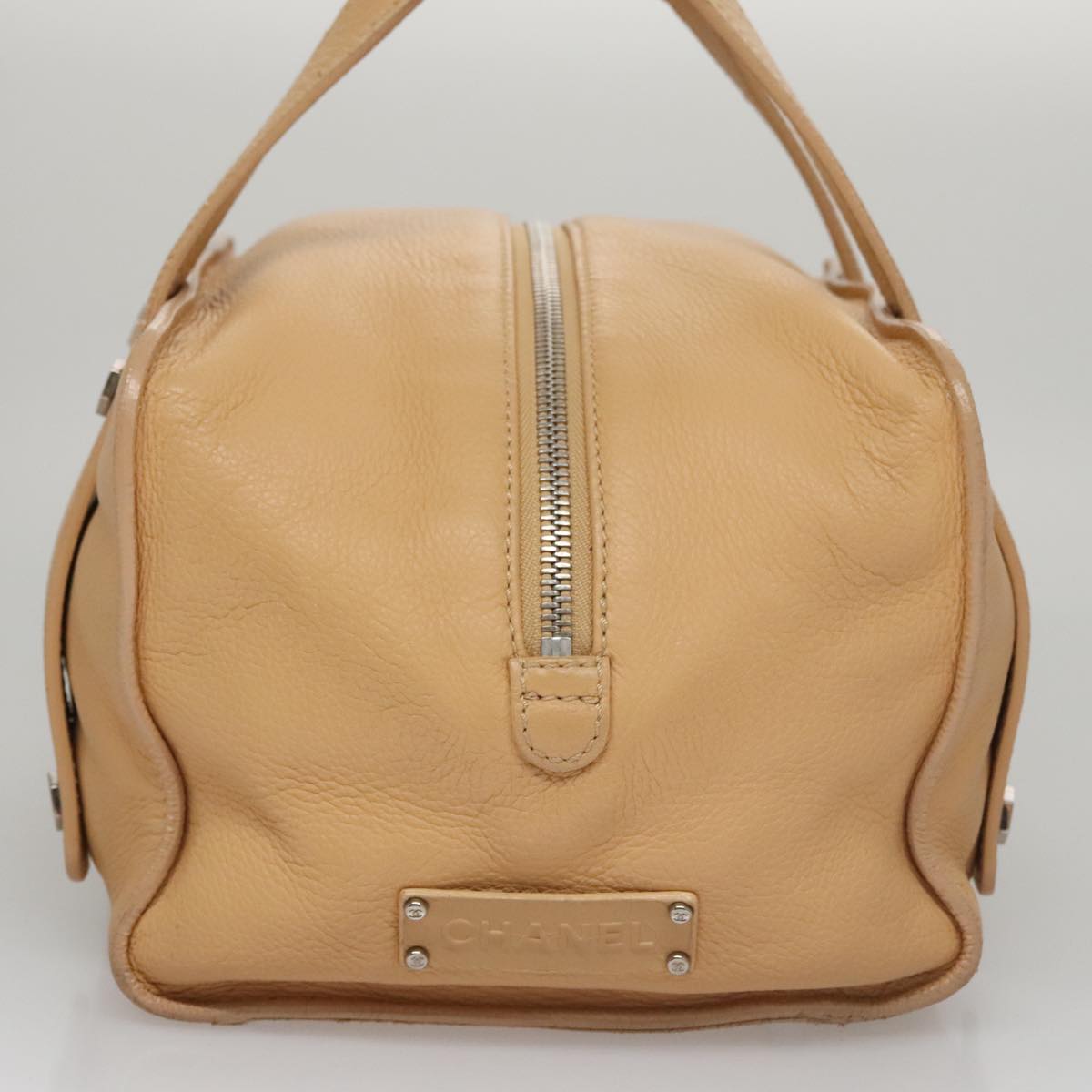 CHANEL Hand Bag Leather Beige Silver CC bs21197