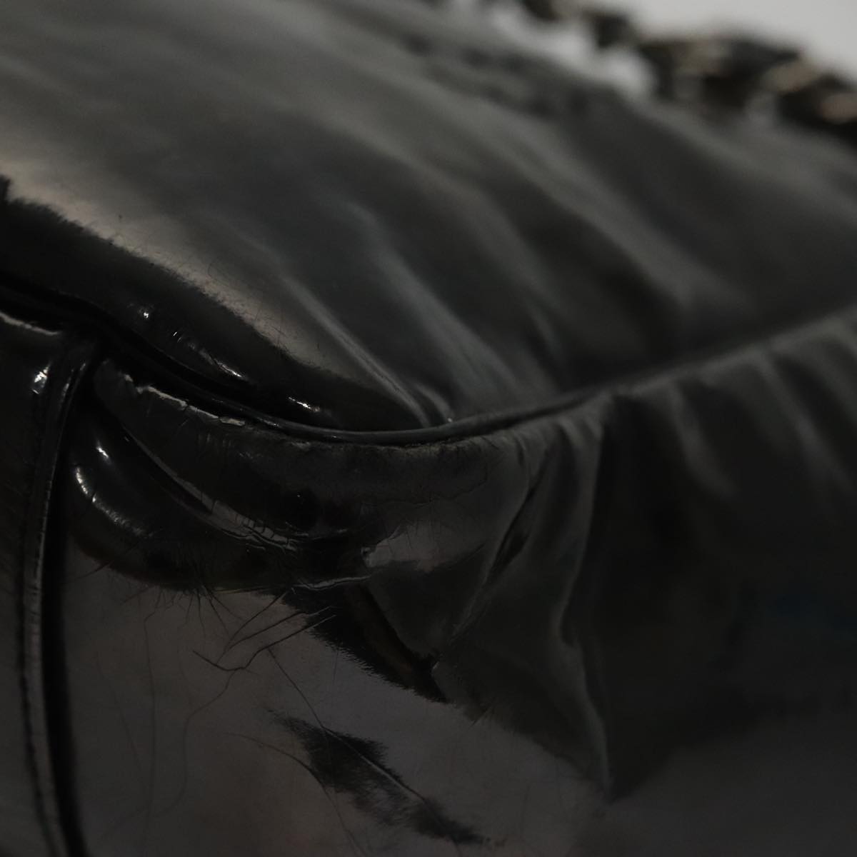 CHANEL Chain Hand Bag Patent Leather Black Silver CC bs21198