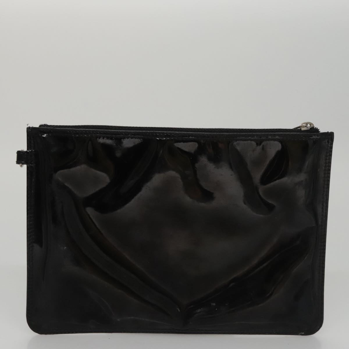 CHANEL Chain Hand Bag Patent Leather Black Silver CC bs21198