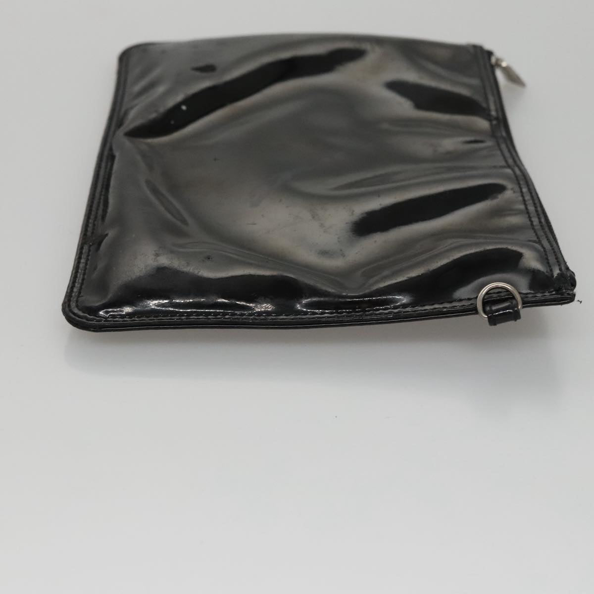 CHANEL Chain Hand Bag Patent Leather Black Silver CC bs21198