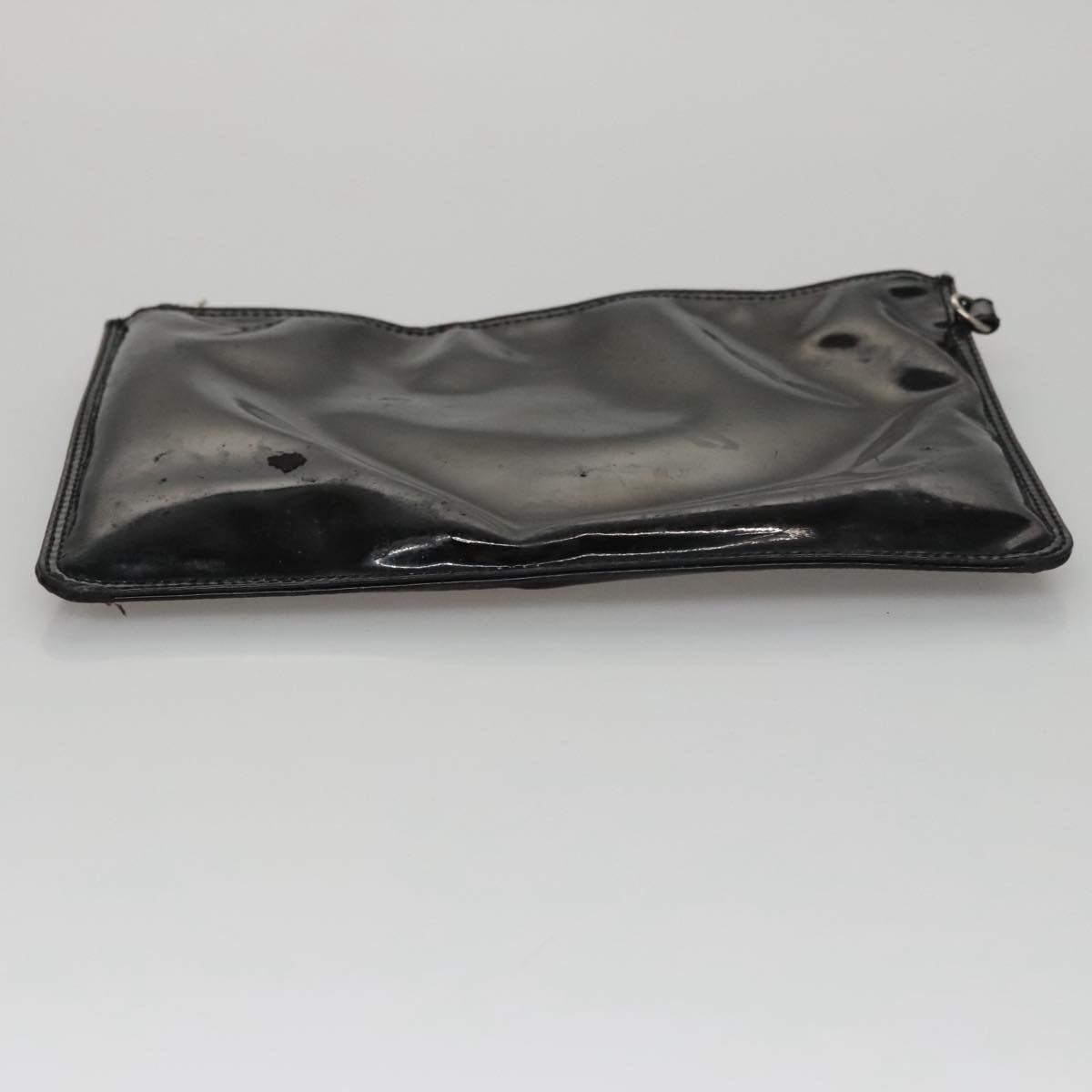 CHANEL Chain Hand Bag Patent Leather Black Silver CC bs21198