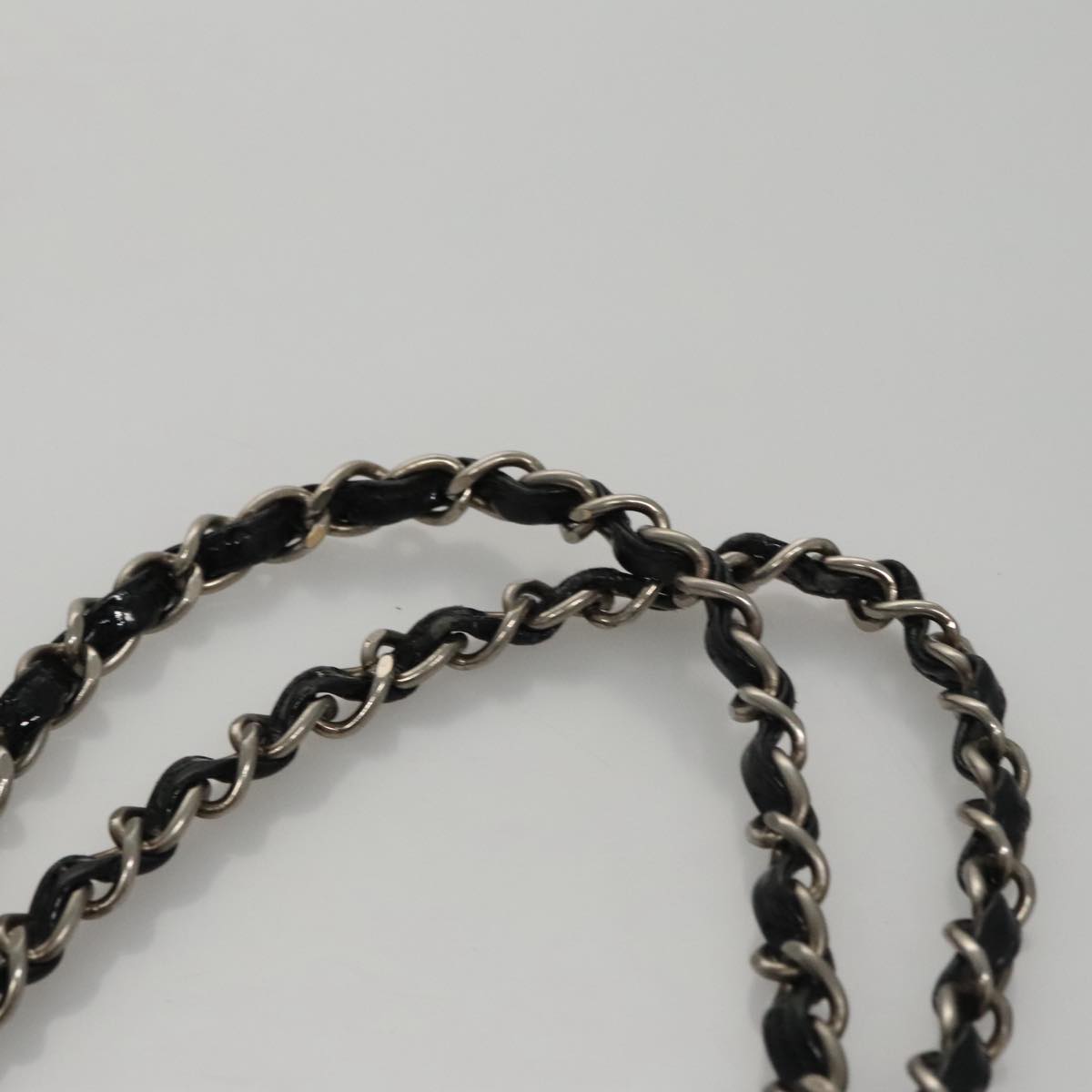 CHANEL Chain Hand Bag Patent Leather Black Silver CC bs21198