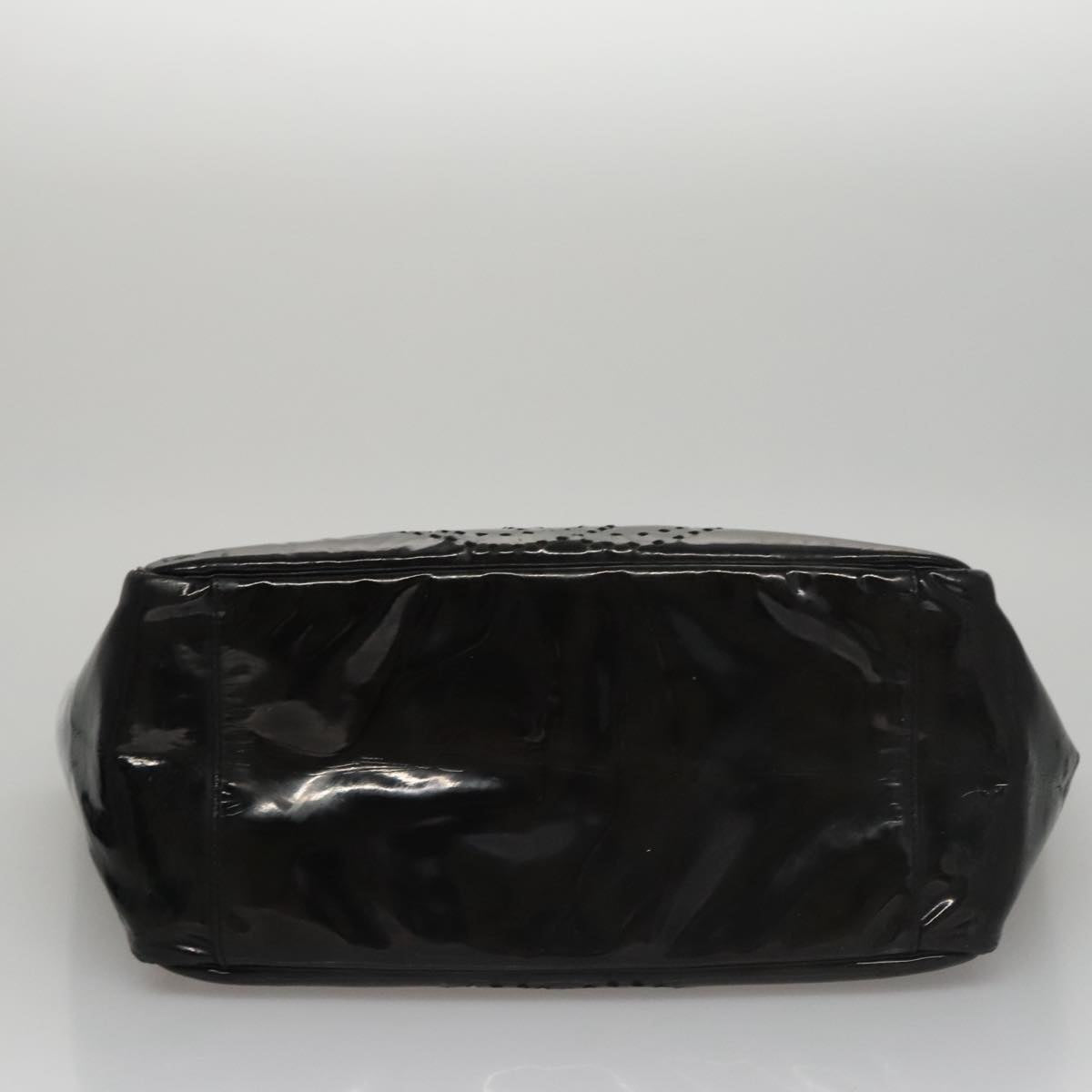 CHANEL Chain Hand Bag Patent Leather Black Silver CC bs21198