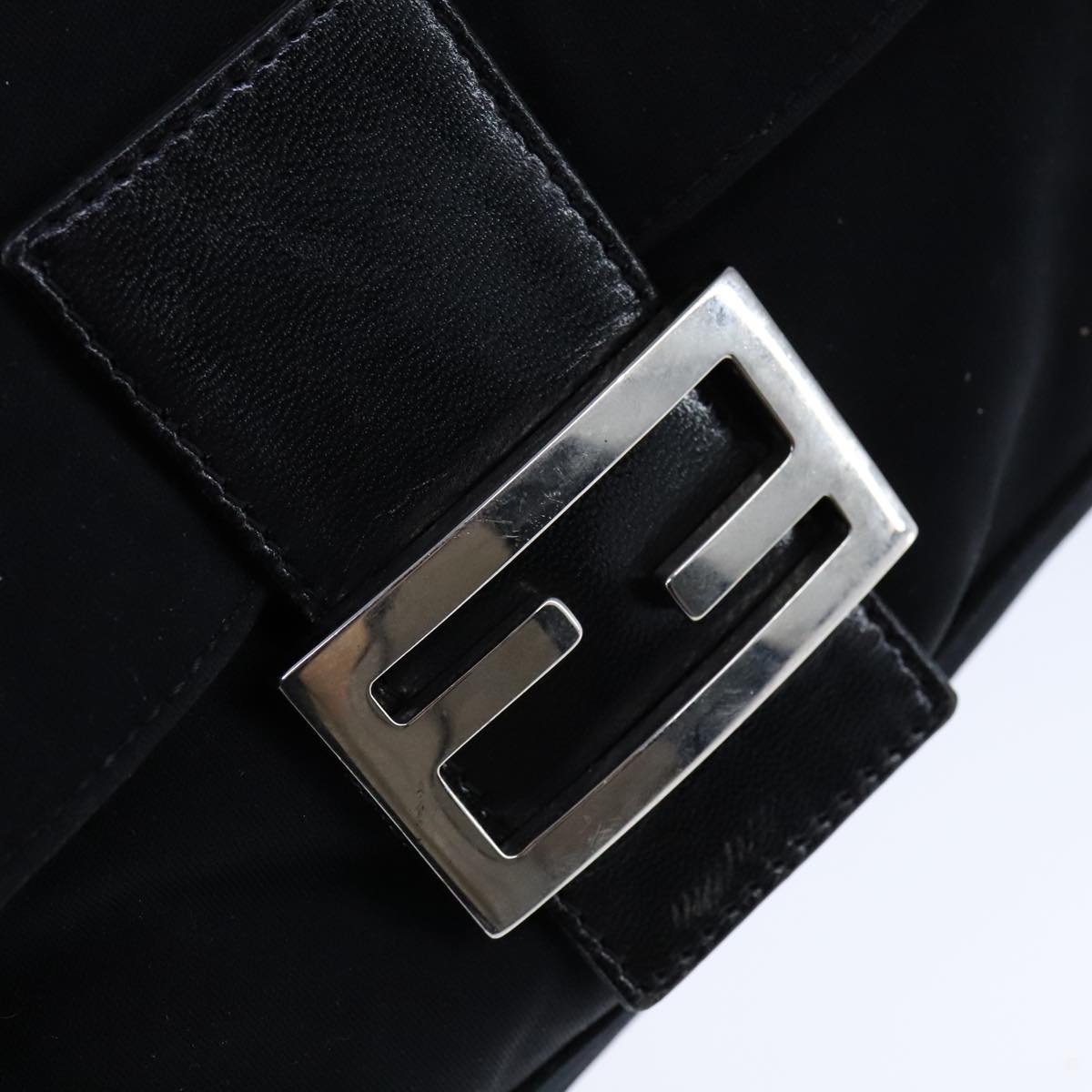 FENDI Mamma Baguette Shoulder Bag Nylon Leather Black Silver bs21311