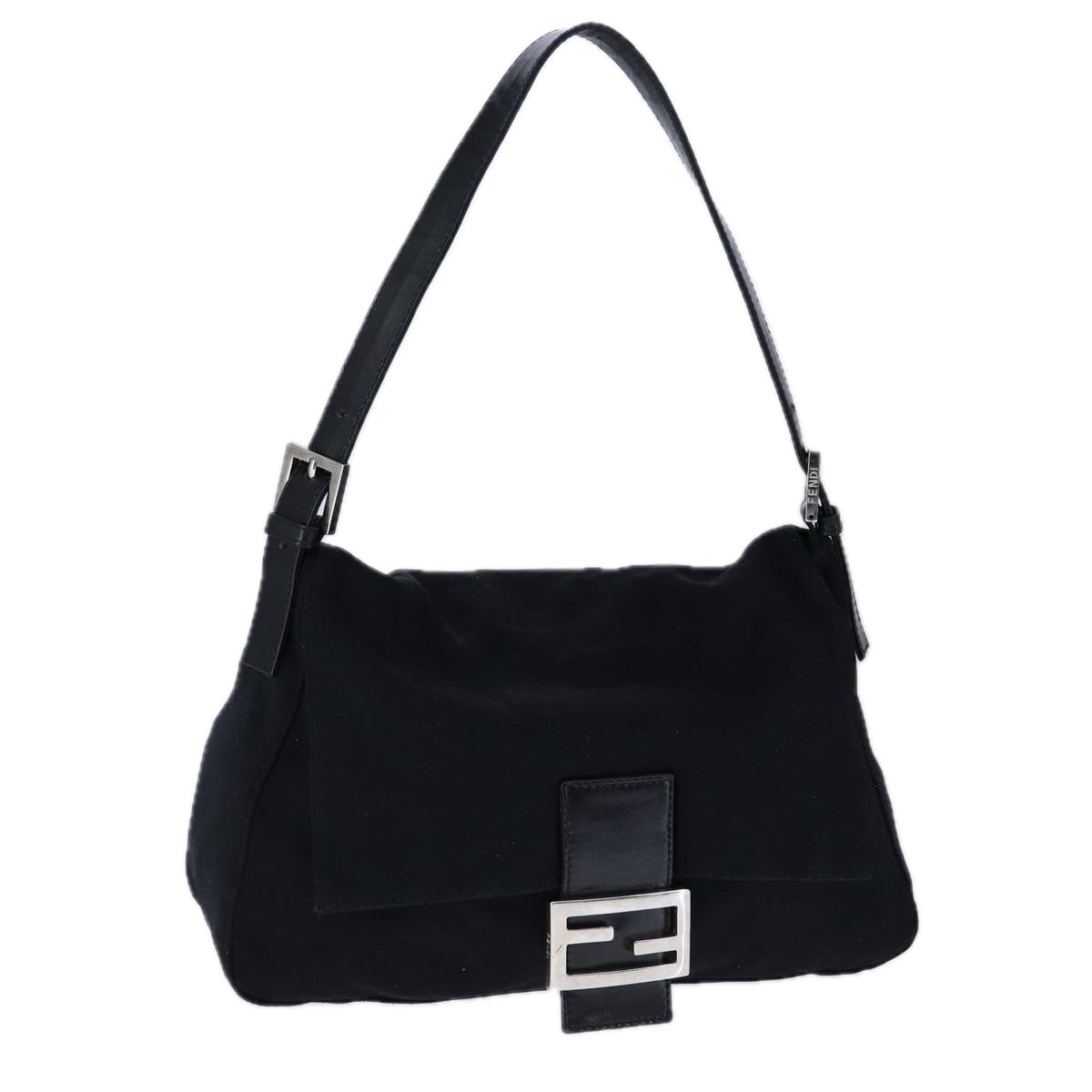 FENDI Mamma Baguette Shoulder Bag Nylon Leather Black Silver bs21311