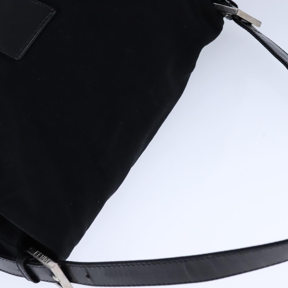 FENDI Mamma Baguette Shoulder Bag Nylon Leather Black Silver bs21311