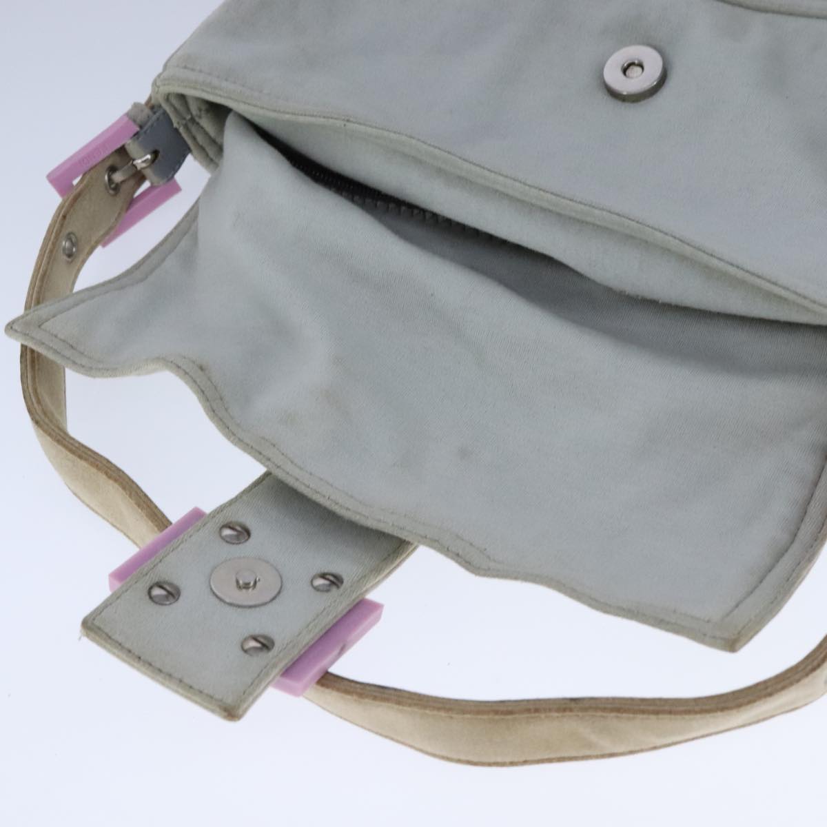 FENDI Mamma Baguette Shoulder Bag Nylon Gray Pink bs21312