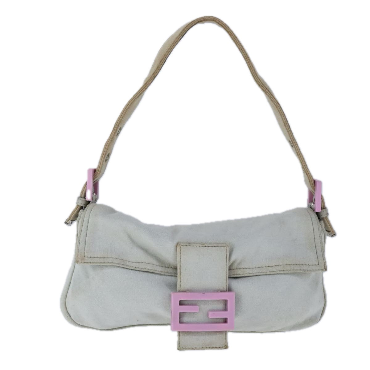 FENDI Mamma Baguette Shoulder Bag Nylon Gray Pink bs21312