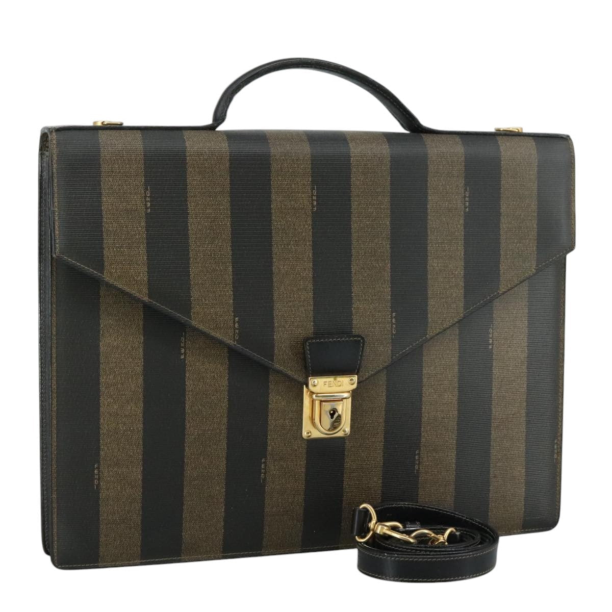 FENDI Pecan Canvas Business Bag 2way Brown Black gold bs21370