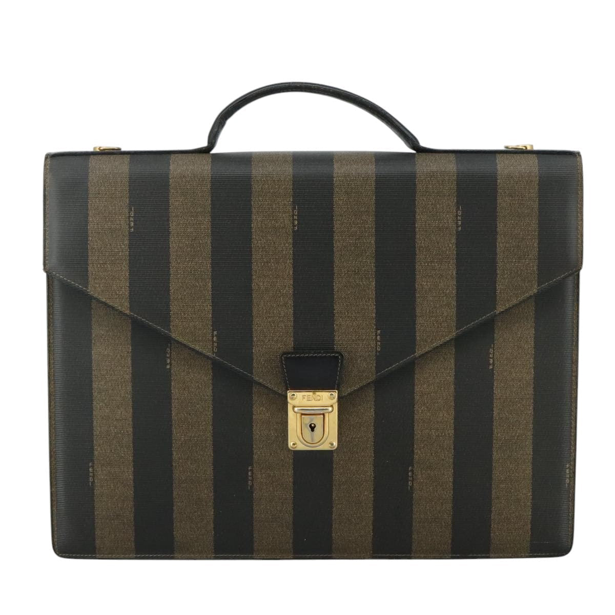 FENDI Pecan Canvas Business Bag 2way Brown Black gold bs21370