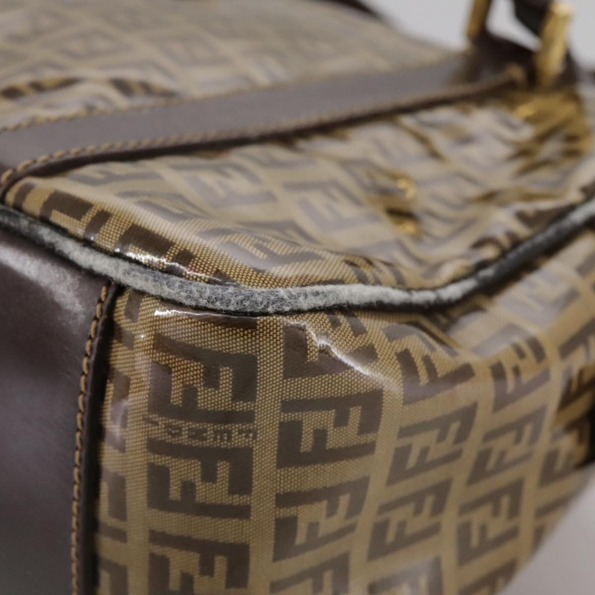 FENDI Zucchino Canvas Hand Bag Brown Gold bs21516