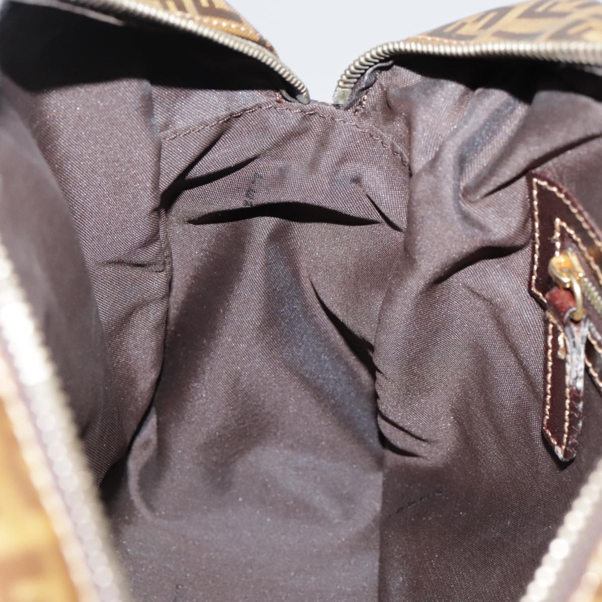 FENDI Zucchino Canvas Hand Bag Brown Gold bs21516