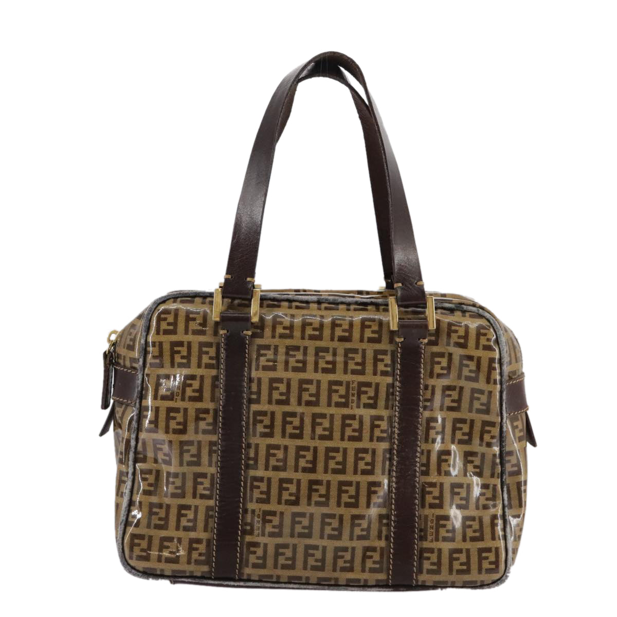 FENDI Zucchino Canvas Hand Bag Brown Gold bs21516