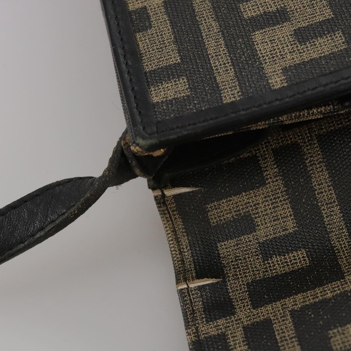FENDI Zucca Canvas Shoulder Bag Brown Black bs21574
