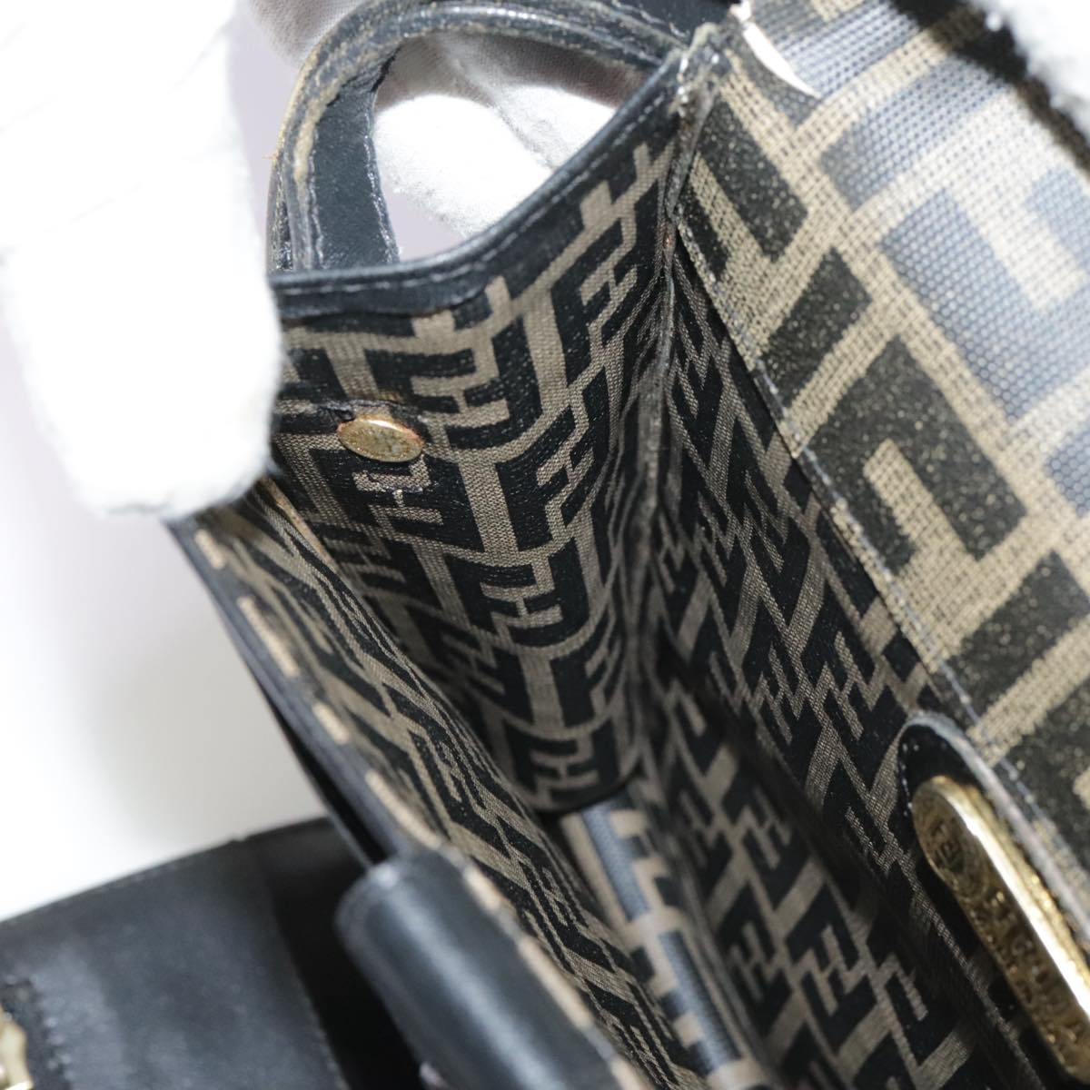 FENDI Zucca Canvas Shoulder Bag Brown Black bs21574