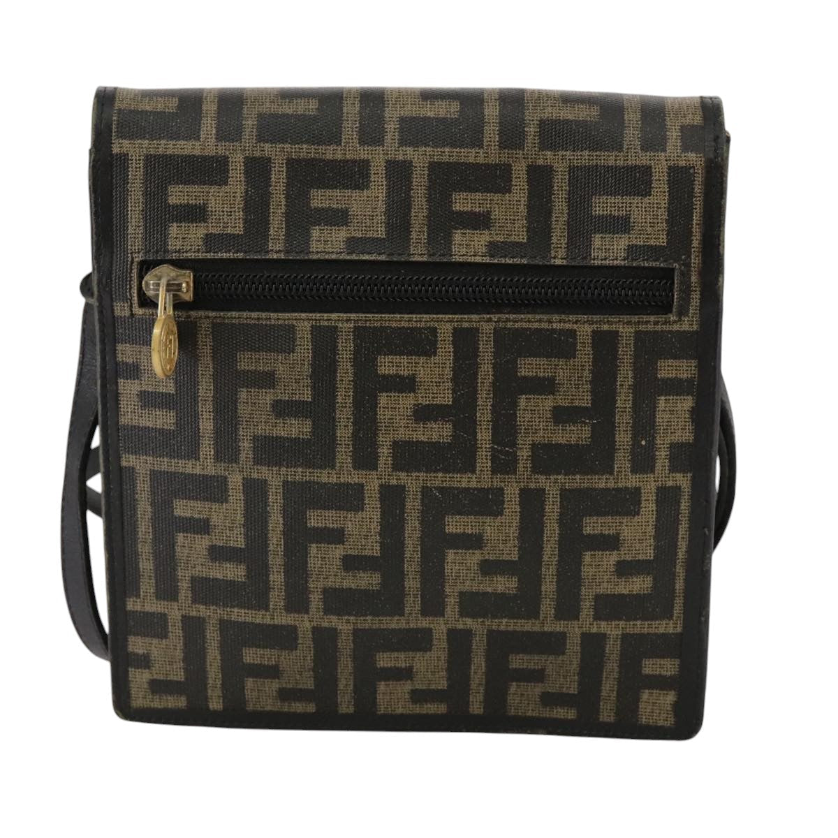 FENDI Zucca Canvas Shoulder Bag Brown Black bs21574