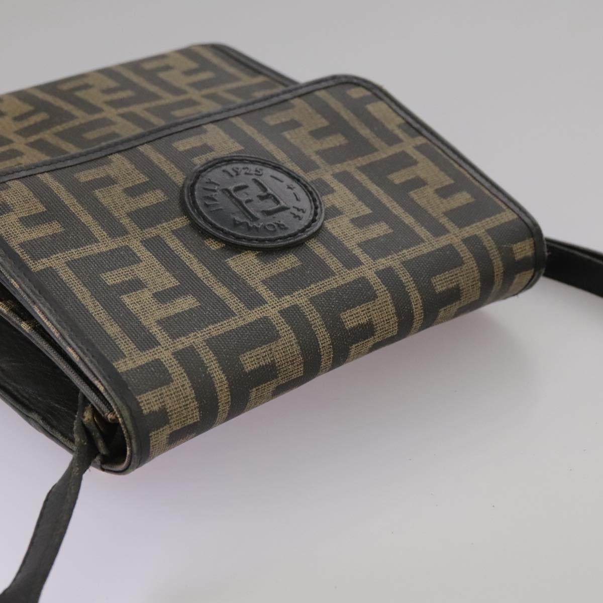FENDI Zucca Canvas Shoulder Bag Brown Black bs21574