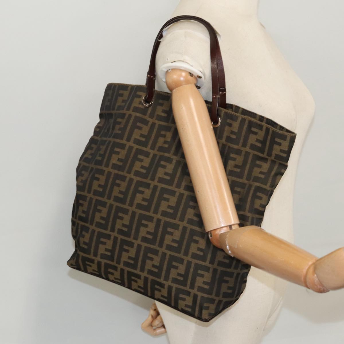 FENDI Zucca Canvas Tote Bag Brown Black bs21579