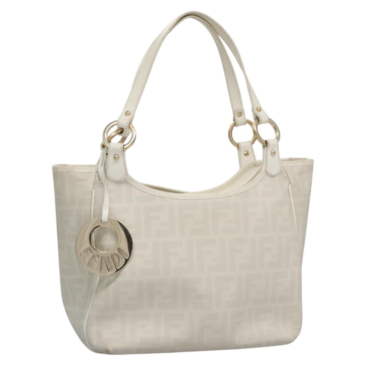 FENDI Zucca Canvas Hand Bag PVC White Gold bs21927