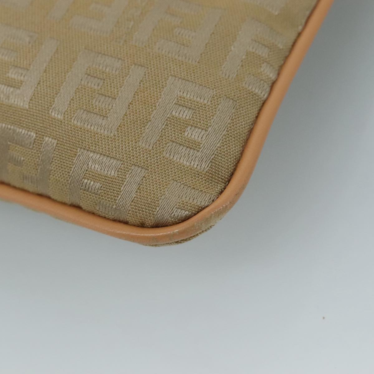 FENDI Zucchino Canvas Shoulder Bag Beige Gold bs21960